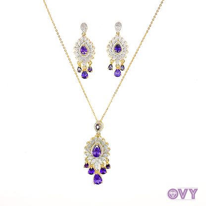 purple CZ earring pendant set