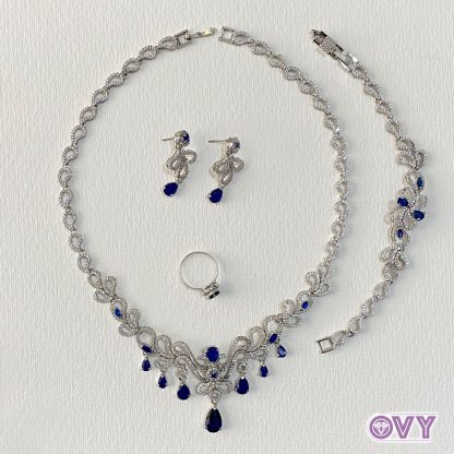 four pieces blue statement jewelry set
