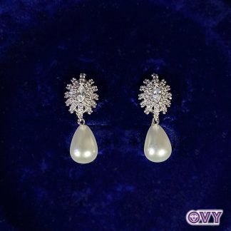 pearl drop cz earrings