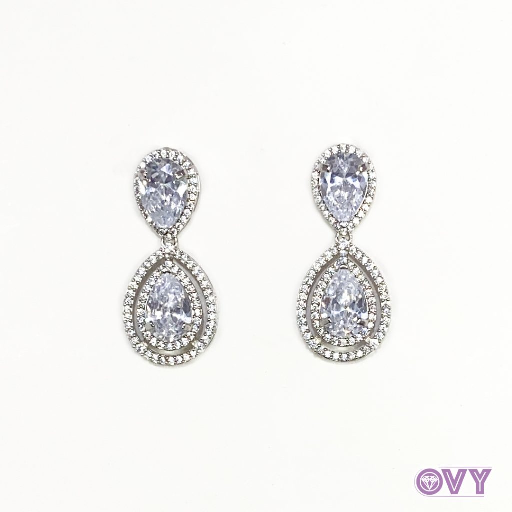 Cubic Zirconia Drop Pear Shaped Earrings in 14K W Gold