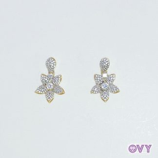 gold plated pave flower earrings